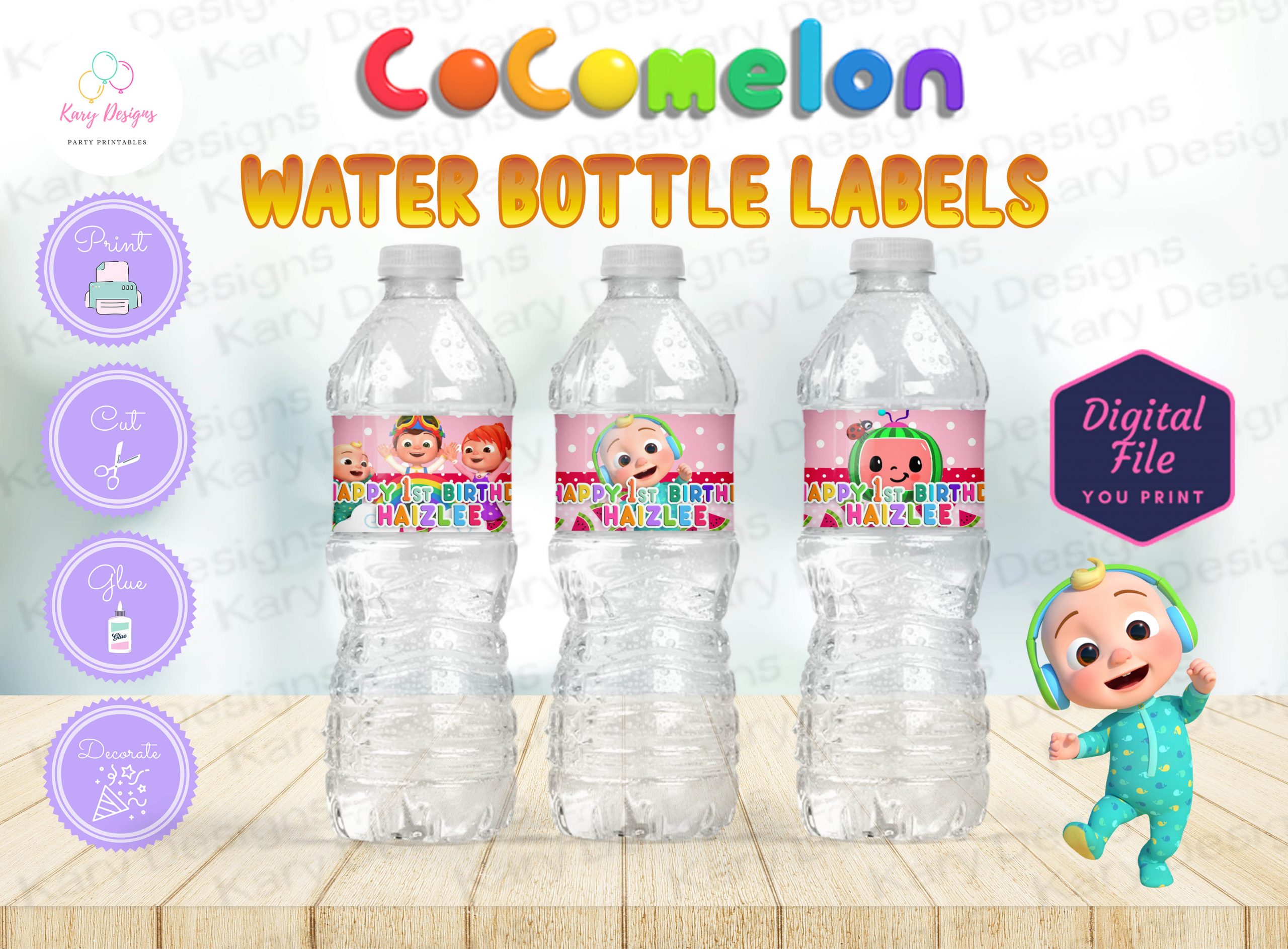 Water Bottle Label for Cocomelon Birthday Party - Digital File – Jolly Owl  Designs