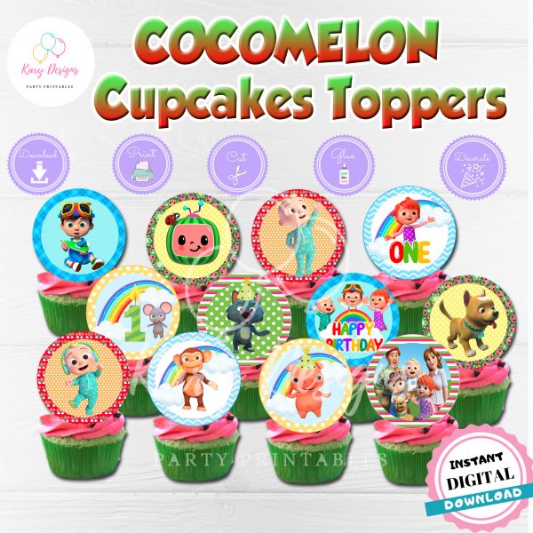 COCOMELON ONE BIRTHDAY CUPCAKES TOPPERS - Kary Designs