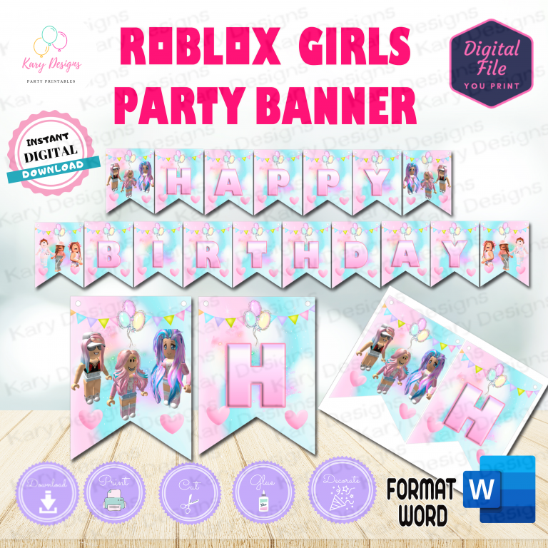 ROBLOX GIRLS PARTY BIRTHDAY BANNER - Kary Designs