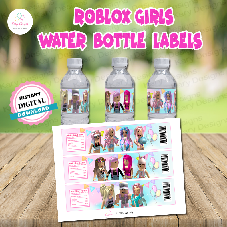 ▷ Roblox Girl water bottle label digital
