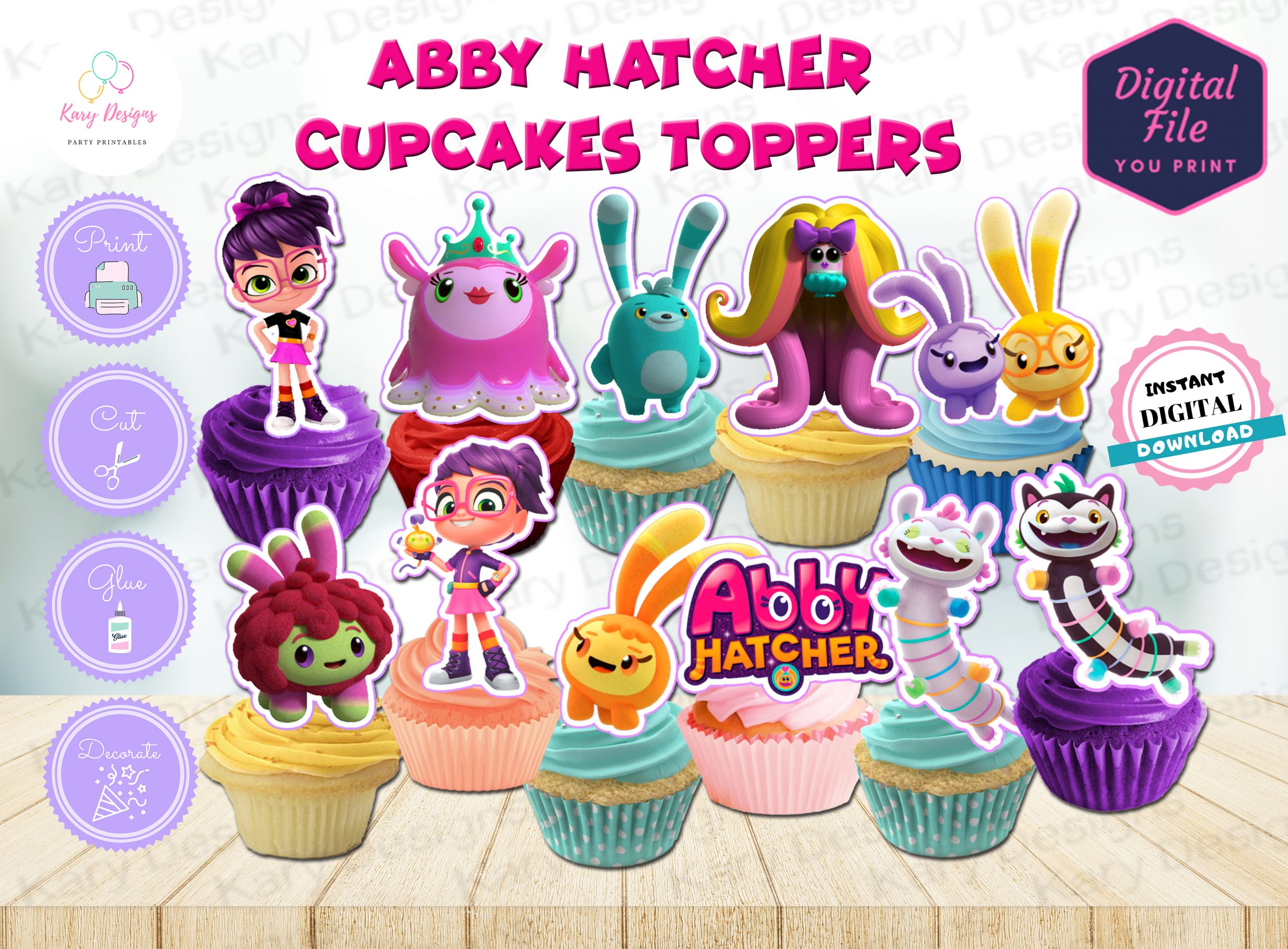 ABBY HATCHER CAKE TOPPER, PERSONALIZED,CUPCAKE TOPPER, BIRTHDAY PARTY