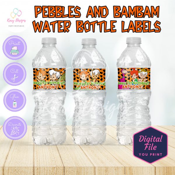PEBBLES AND BAM BAM WATER BOTTLE LABELS - Kary Designs