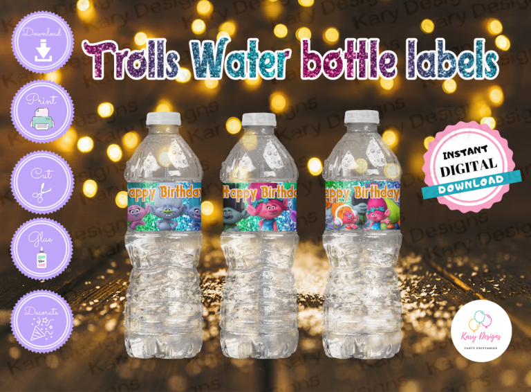 TROLLS WORLD TOUR WATER BOTTLE LABELS - Kary Designs