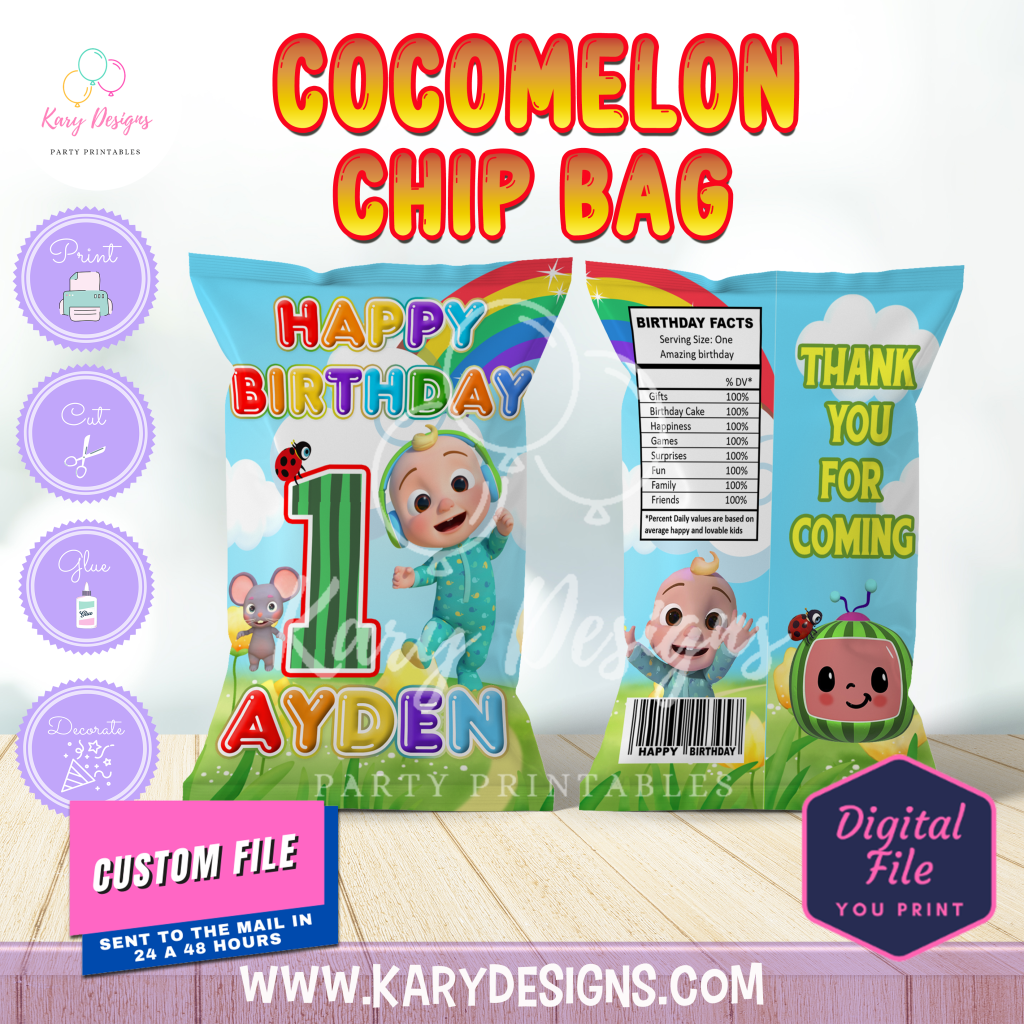cocomelon chip bag custom digital file