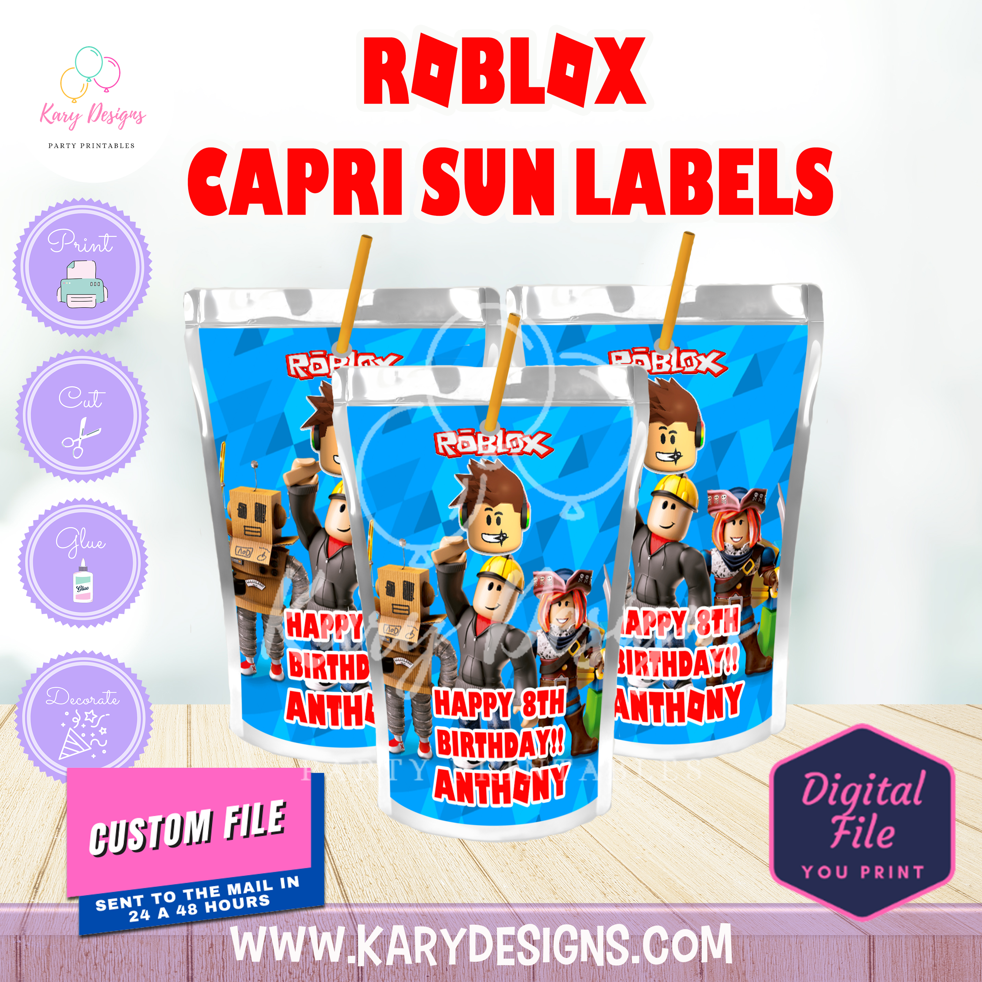 Rainbow Friends Roblox Capri Sun Birthday Digital File Printable