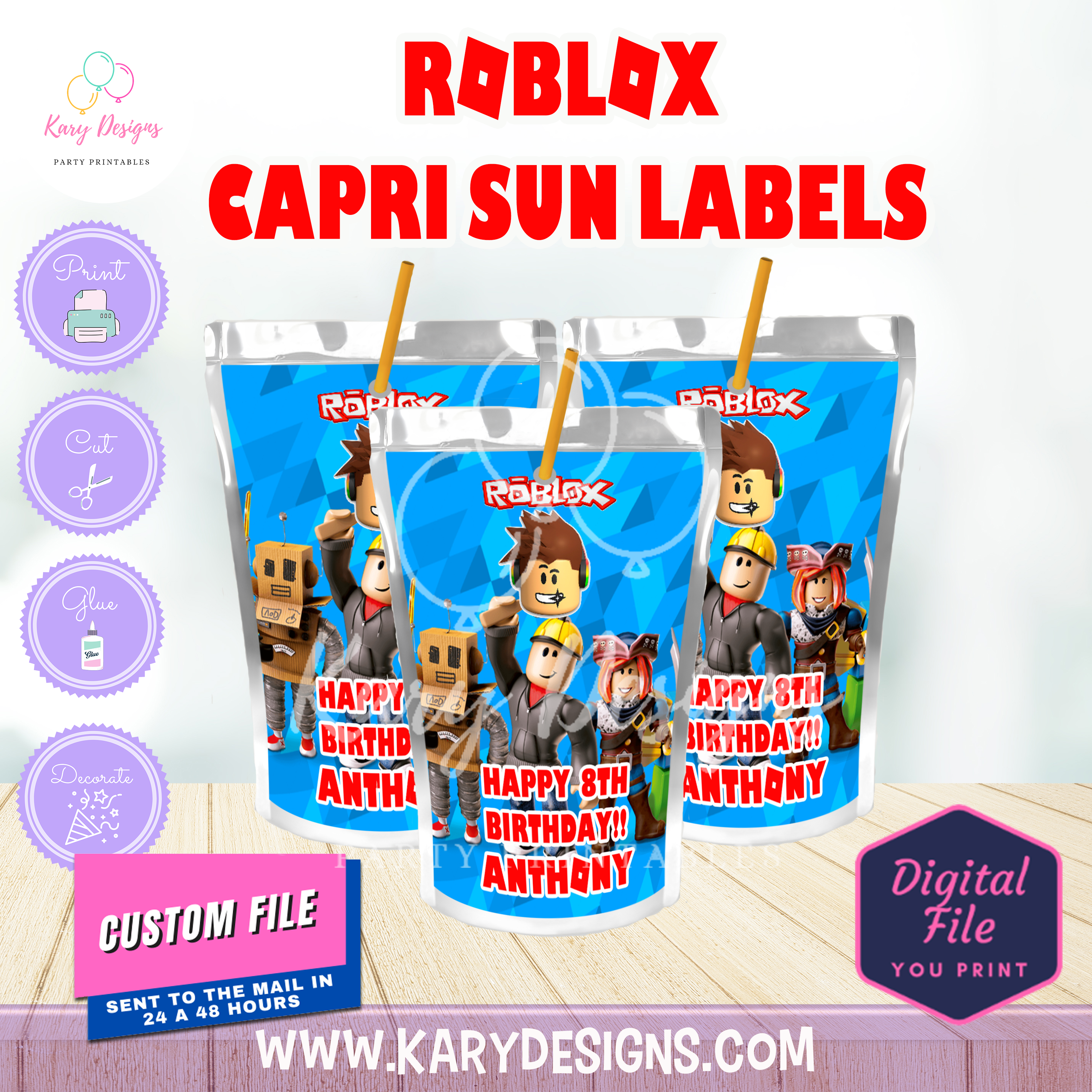 ROBLOX GIRLS WATER BOTTLE LABELS V2 - Kary Designs