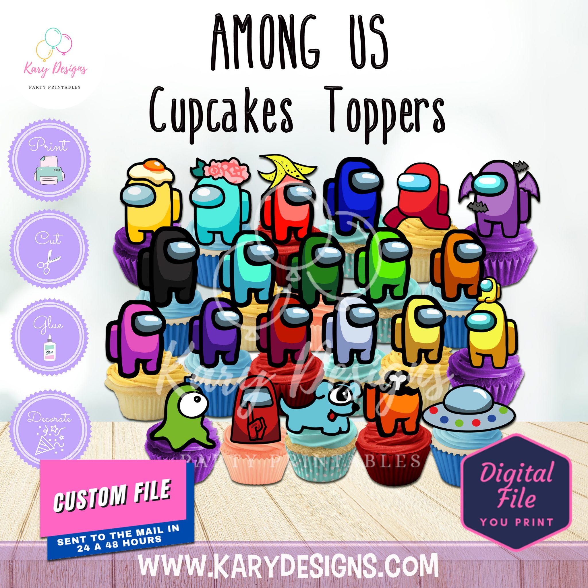AMONG US CUPCAKES TOPPERS - Kary Designs
