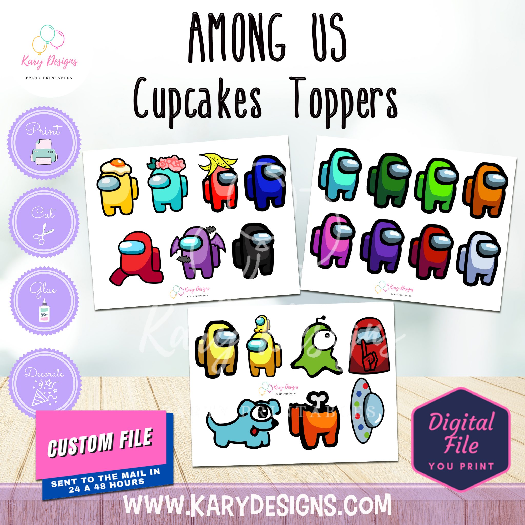 AMONG US CUPCAKES TOPPERS - Kary Designs