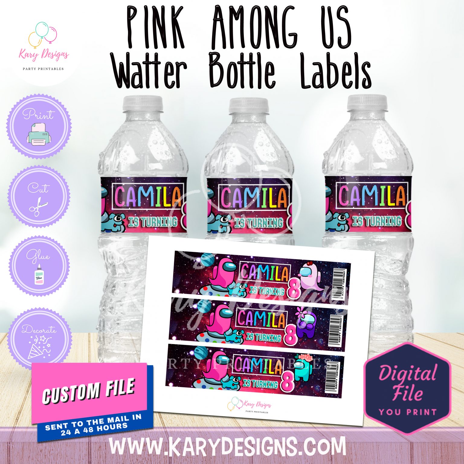 AMONG US GIRLS WATER BOTTLE LABELS - Kary Designs