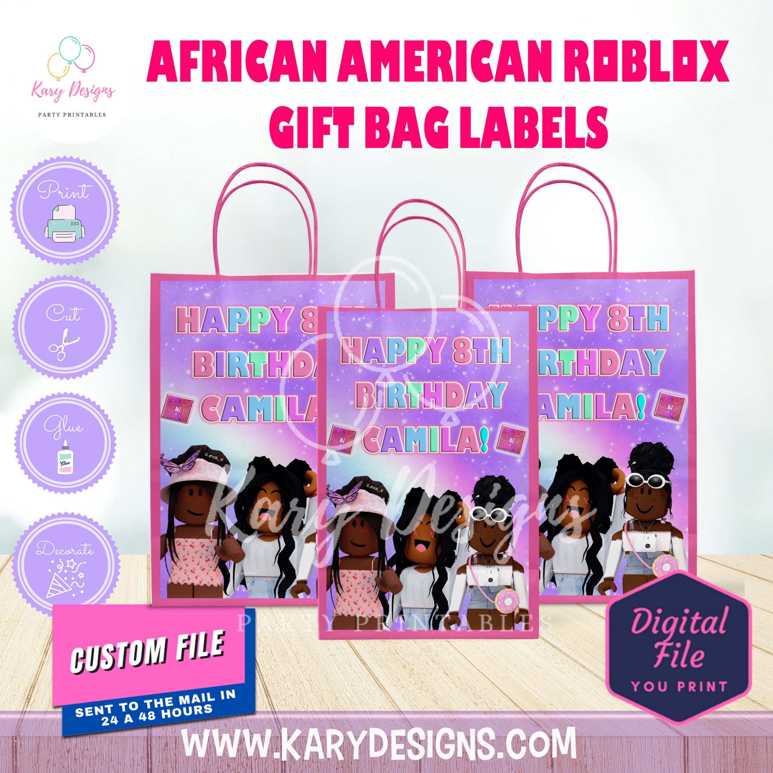 ROBLOX GIRLS WATER BOTTLE LABELS - Kary Designs