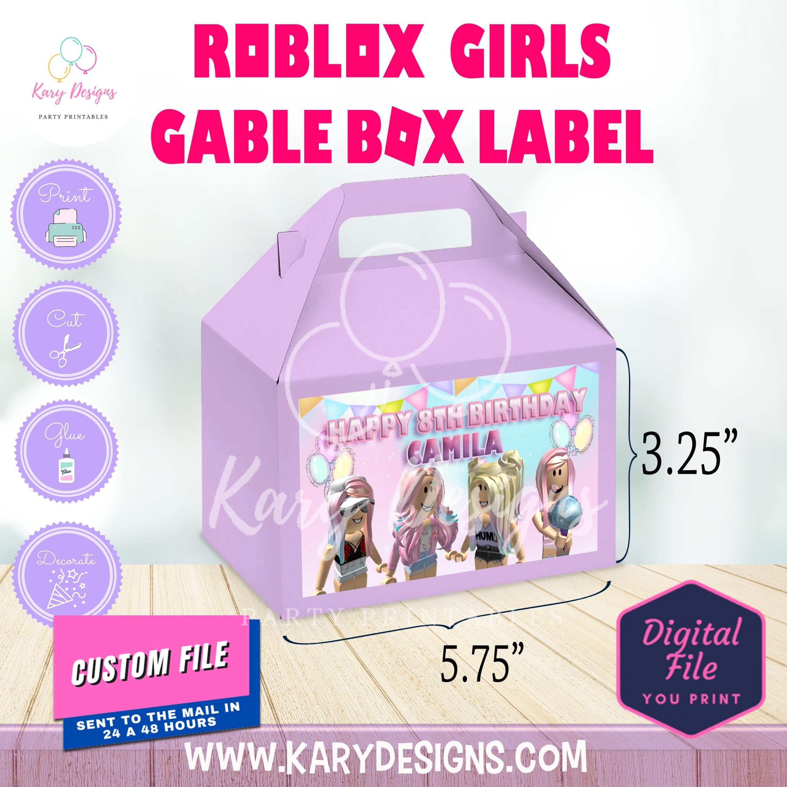ROBLOX GIRLS WATER BOTTLE LABELS V2 - Kary Designs