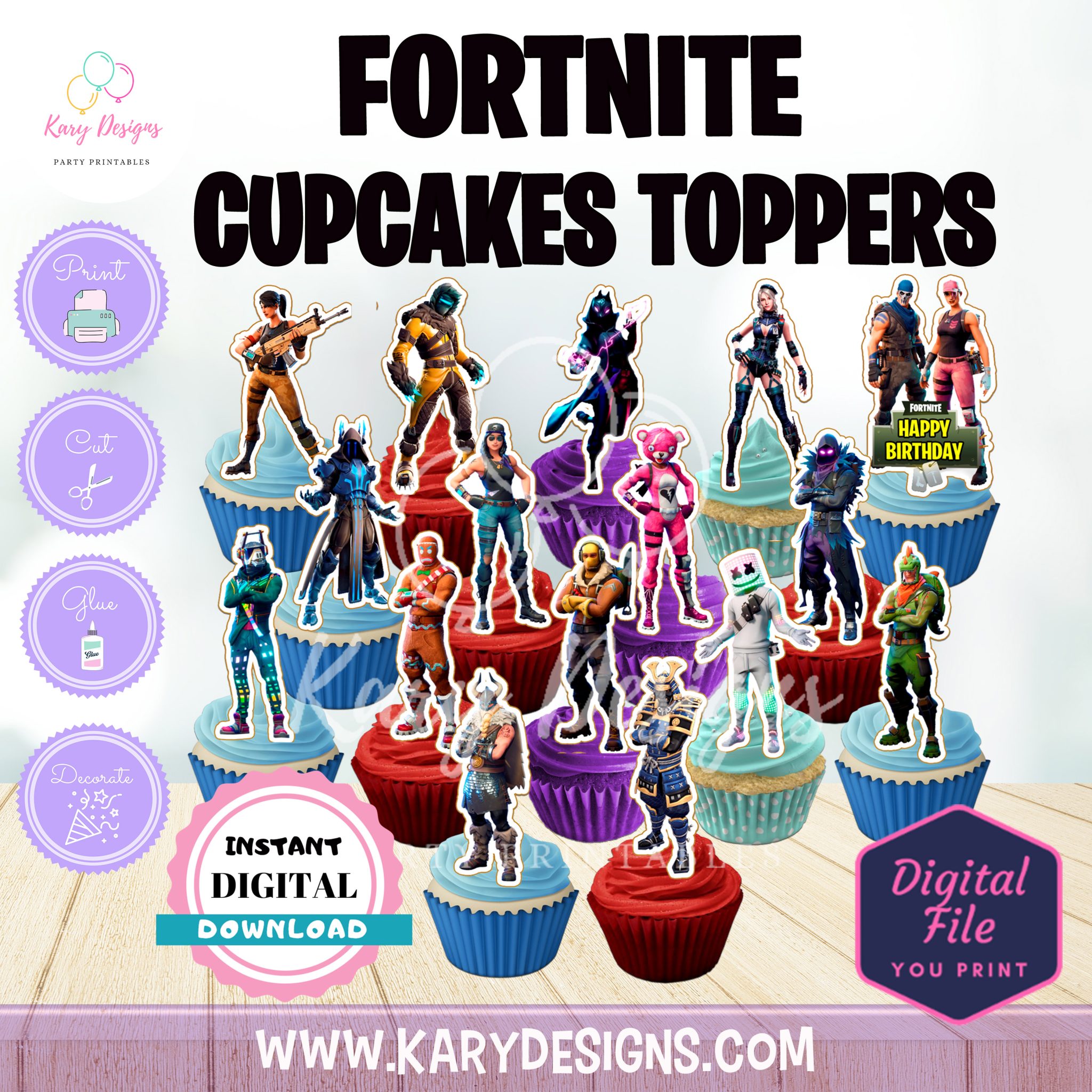 FORTNITE CUPCAKES TOPPERS - Kary Designs