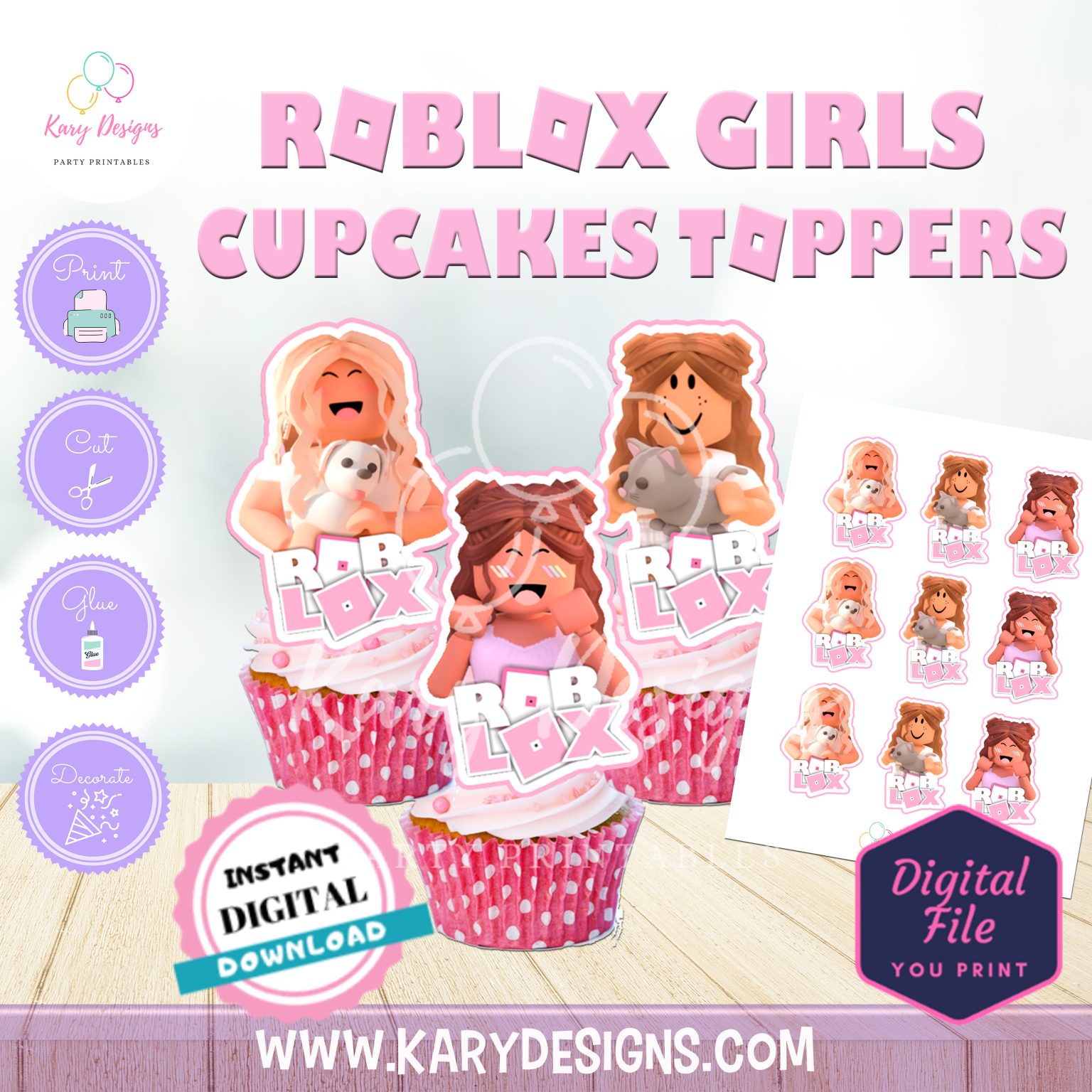 ROBLOX GIRLS CUPCAKES TOPPERS V2 Kary Designs