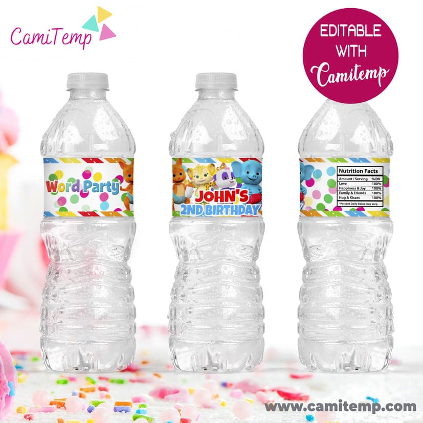 WORD PARTY WATER BOTTLE LABELS-AD