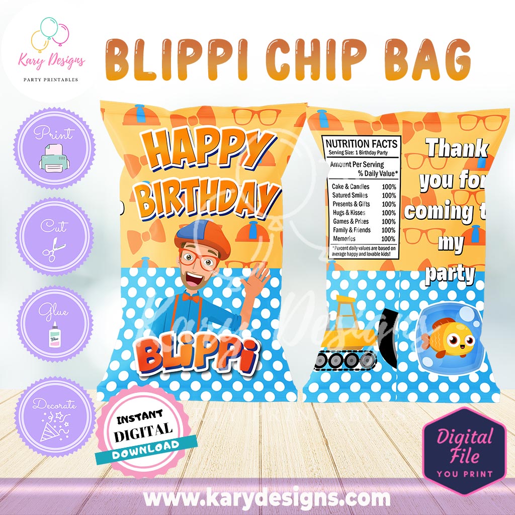 PRINTABLE BLIPPI CHIP BAG INSTANT DOWNLOAD