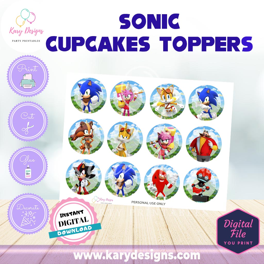 Printable sonic cupcakes toppers instant download