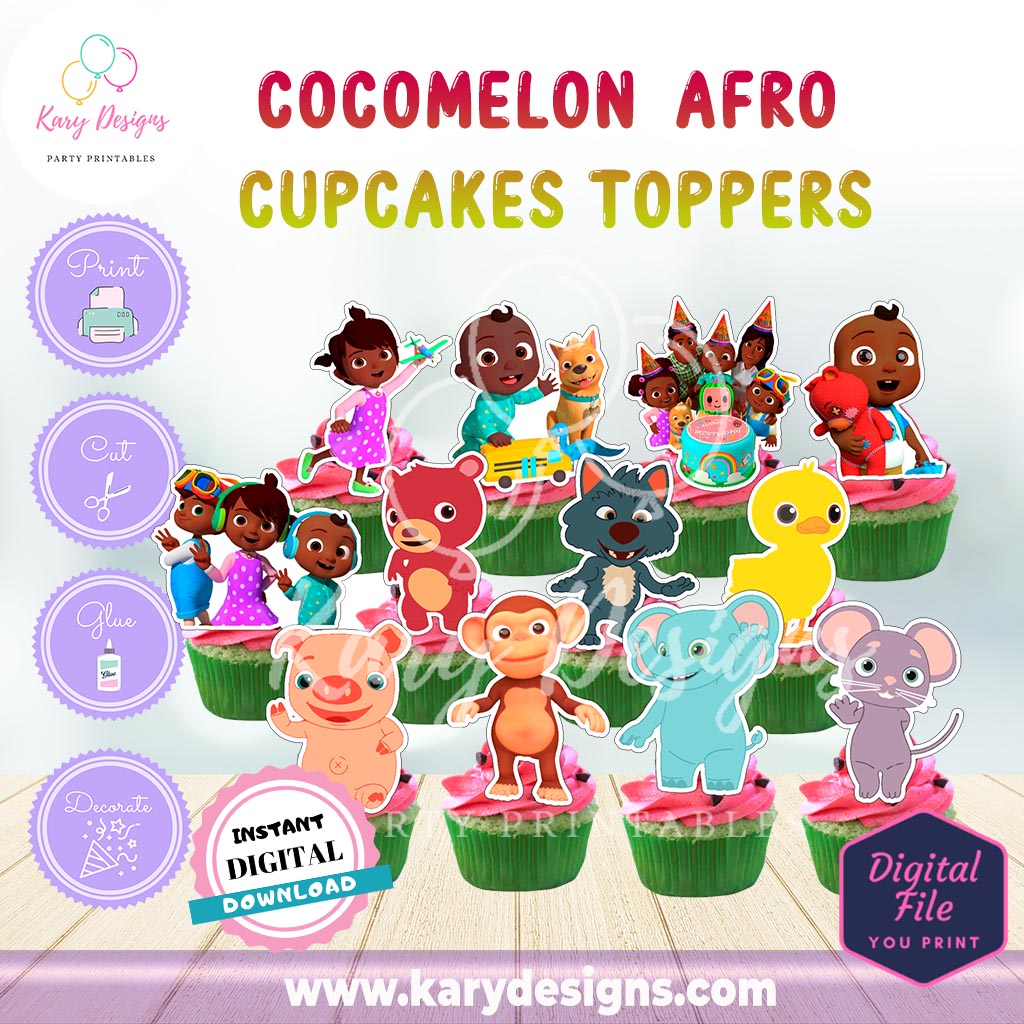 printable cocomelon afro american cupcakes toppers
