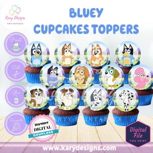 Printable bluey cupcakes toppers instant download
