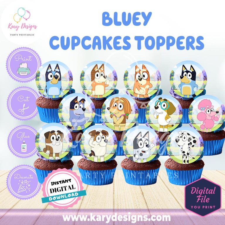 BLUEY CUPCAKES TOPPERS Kary Designs
