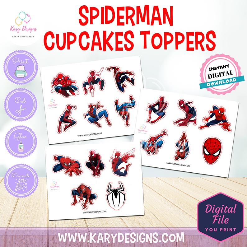 printable spiderman cupcakes toppers