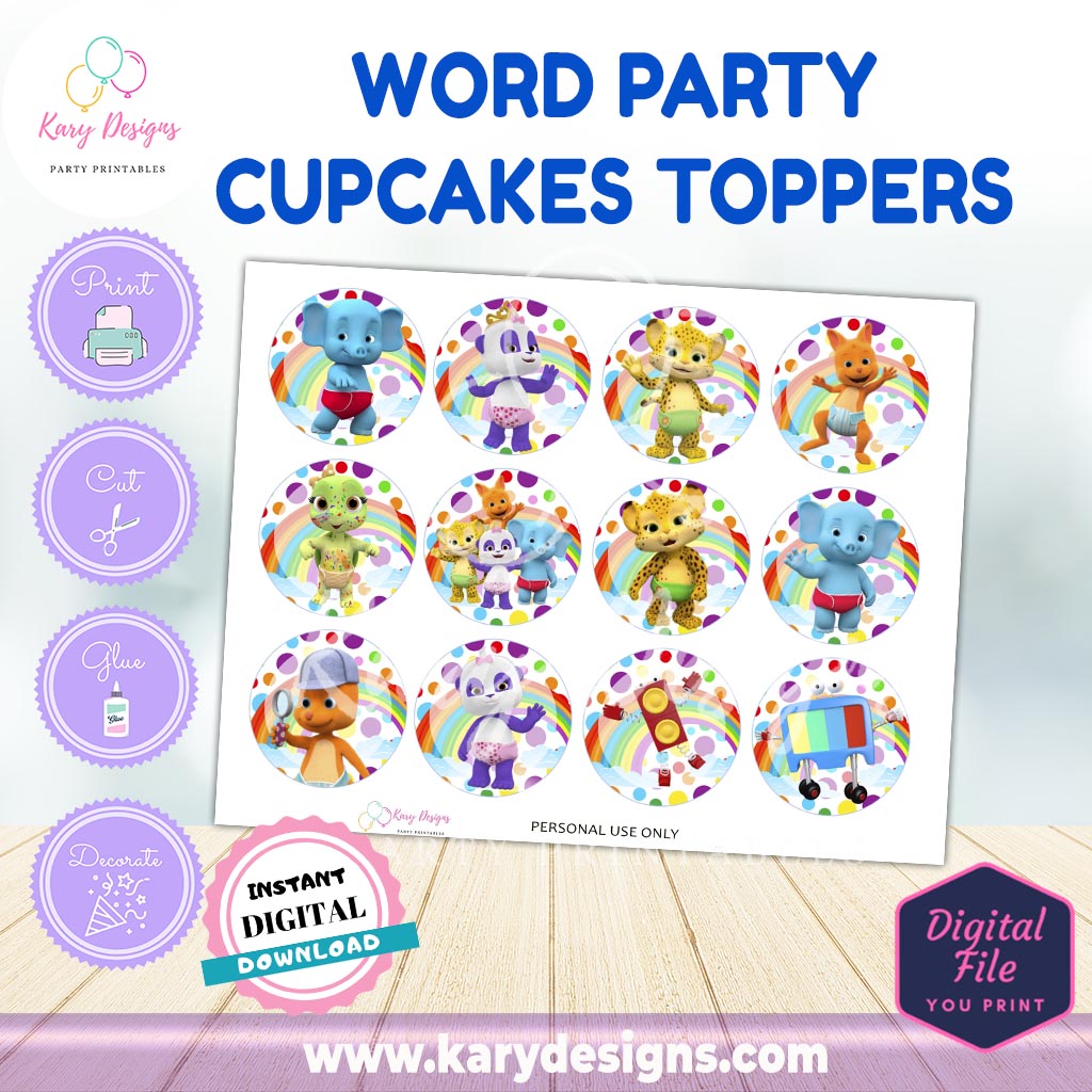 printable word party cupcakes toppers instant download