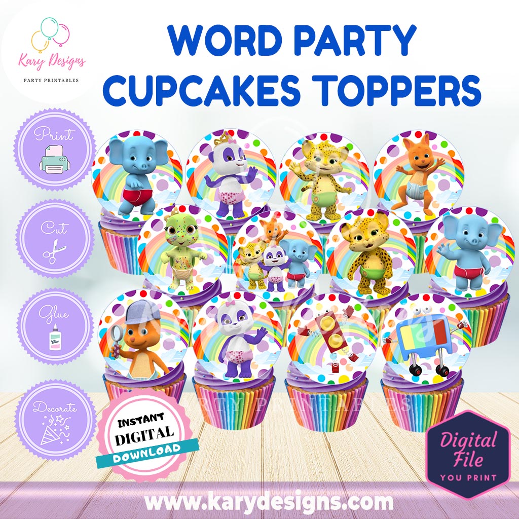 printable word party cupcakes toppers instant download