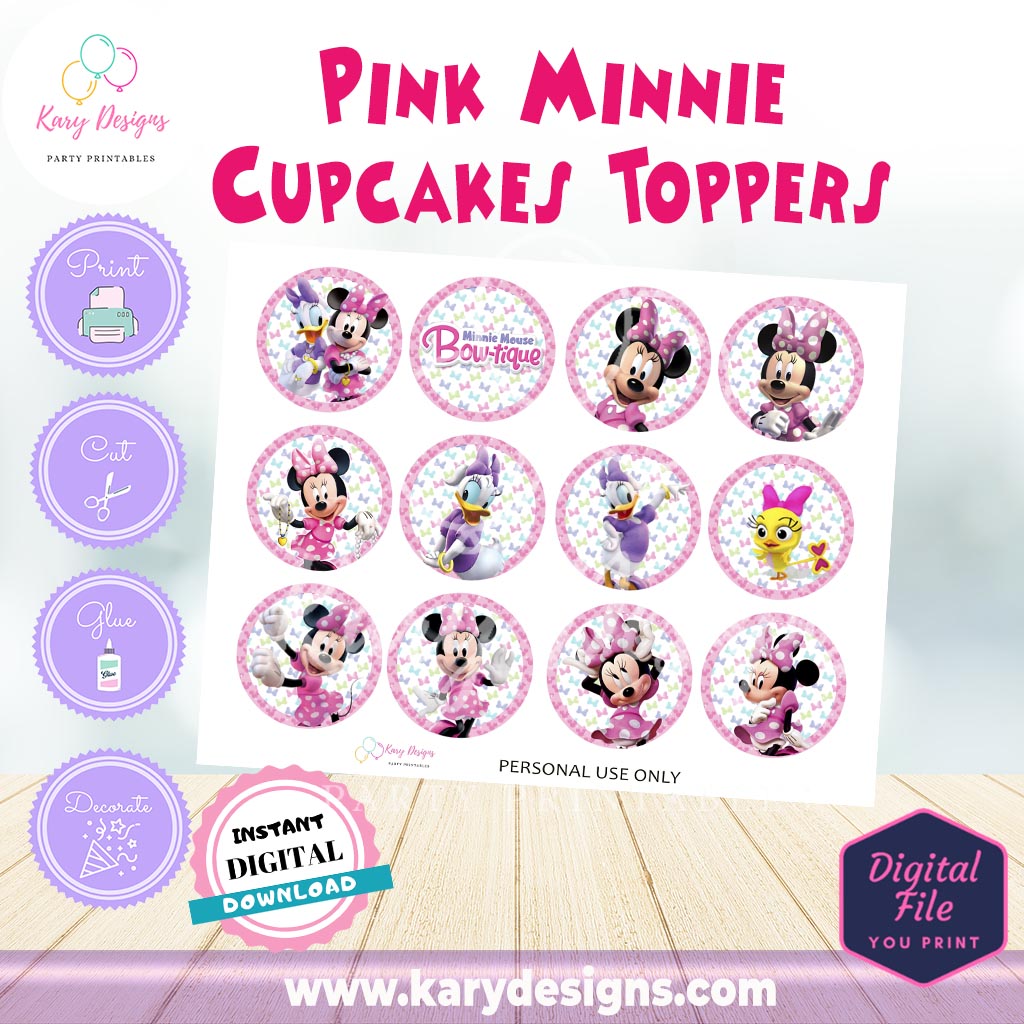 Printable minnie mouse cupcakes toppers