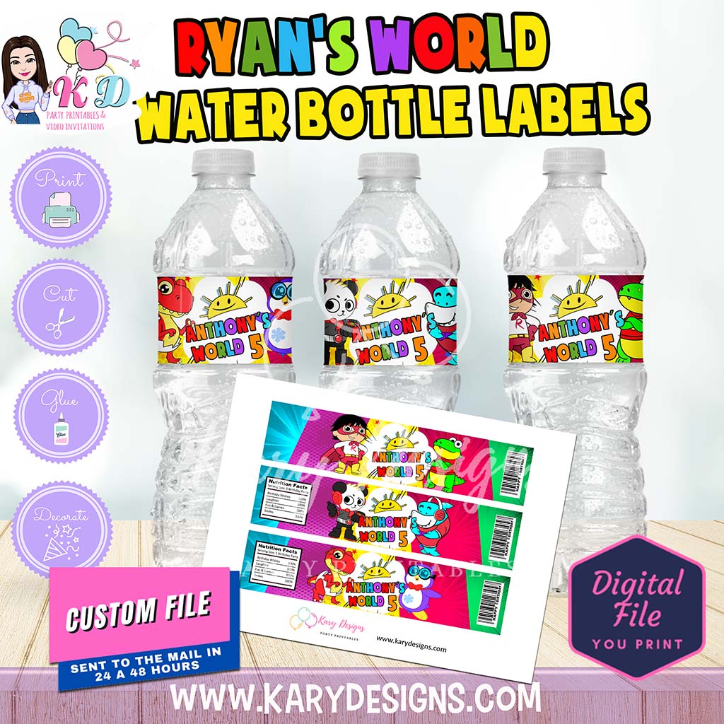 ryan world water bottle labels