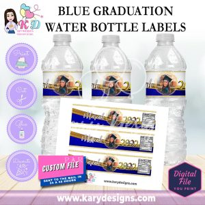 Blue graduation water bottle labels