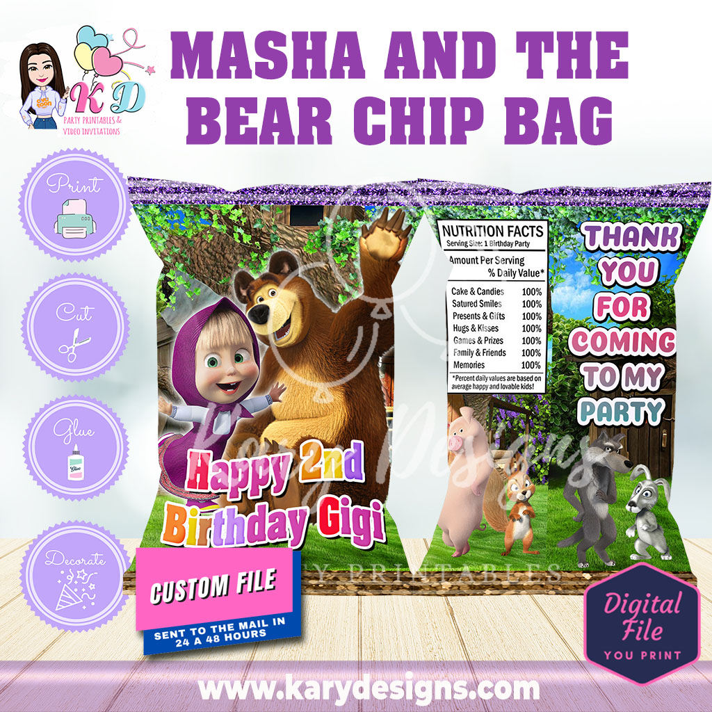 Printable masha and the bear chip bag