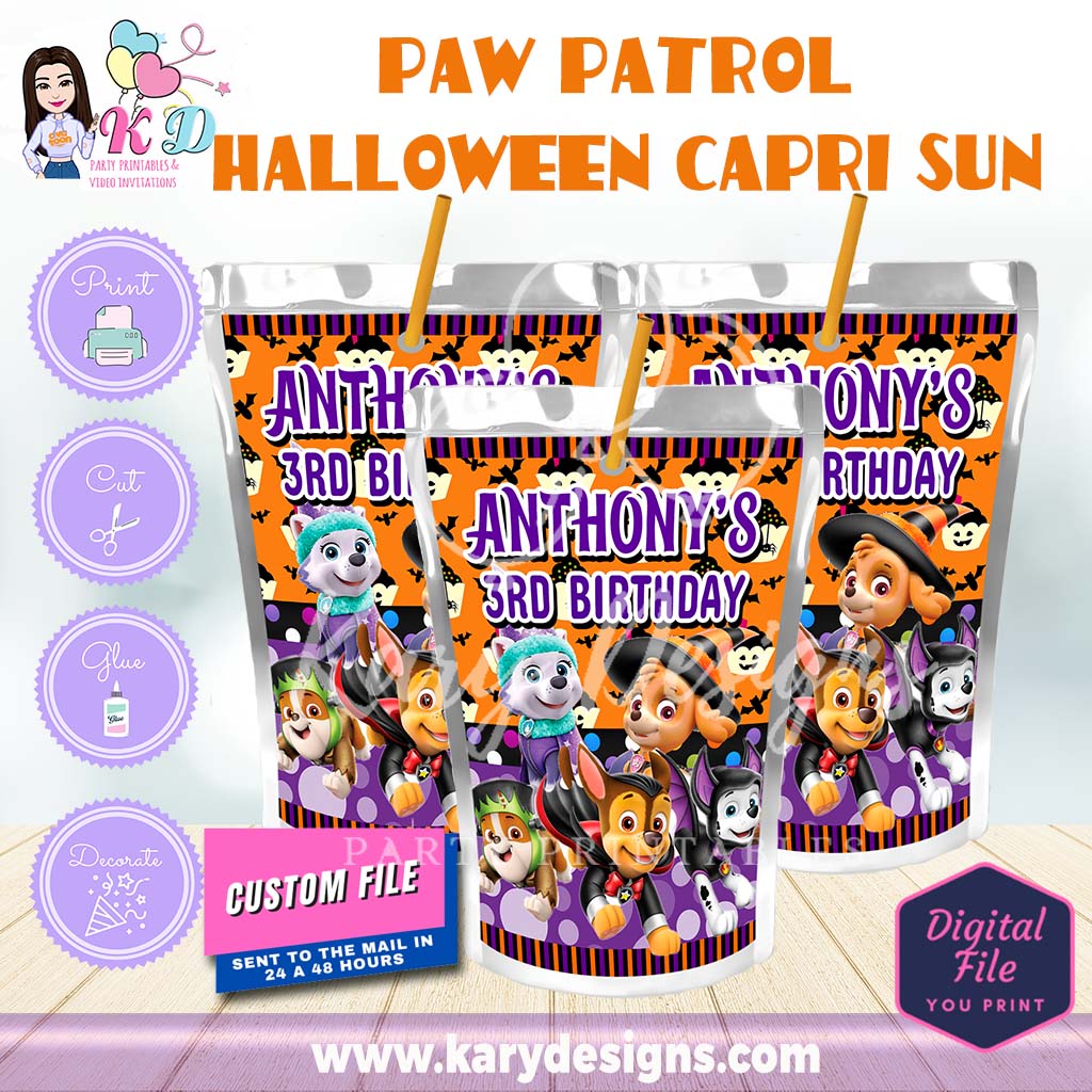 PAW PATROL HALLOWEEN JUICE POUCH LABELS