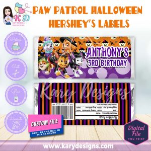 Paw Patrol Halloween candy bar wrapper
