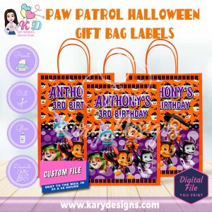 Paw Patrol Halloween gift bag label