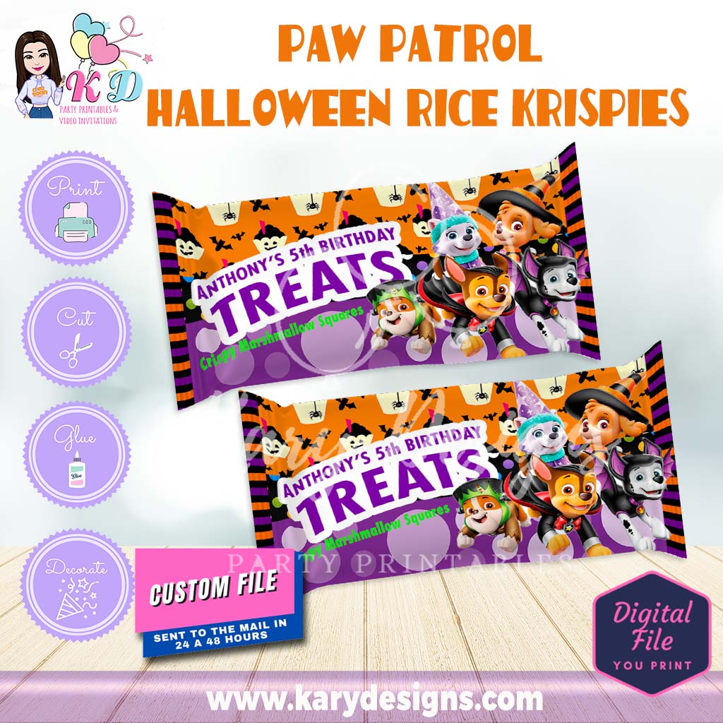 Paw Patrol Halloween rice krispy labels