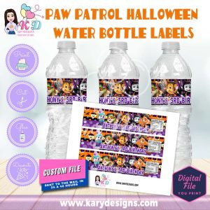 printable paw patrol halloween water bottle labels