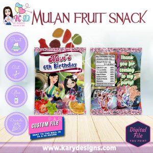 Printable Mulan fruit snack wrapper