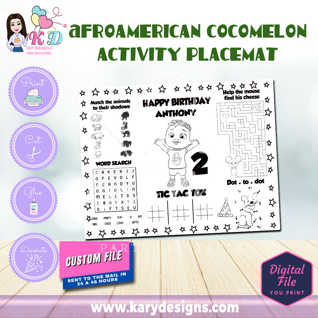 afro american cocomelon activity placemat