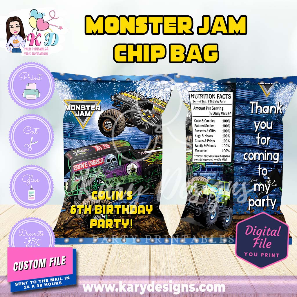 printable monster jam chip bag